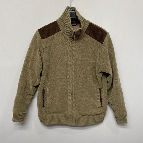 Sak Fifth Avenue Men Full Zip Sweater Jacket Size Medium Elbow Patch M238 -26 - Picture 14 of 16